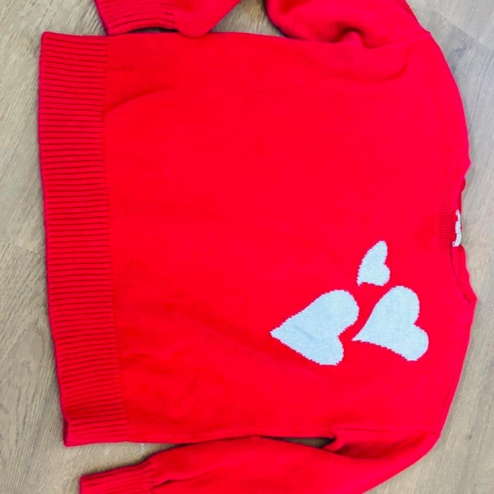 LOFT Outlet Women Red Heart Knit Sweater Crew Neck Long Sleeve Valentine M